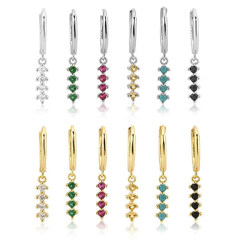 EH1200 925 Sterling Silver Line Zircon Rainbow 12 Color Drop Earring Women Fashion Piercing Clips Wedding Luxury Gems Jewelry