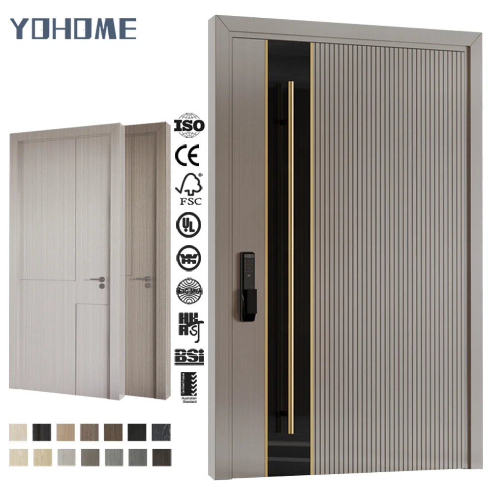 American Contemporary Large Pivot Door Solid Wood Entry Main Entrance Doors with Fingerprint Reader Front Doors for Houses