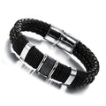 Trendy Handmade Stainless Steel Leather Leather Personalized Bracelet Magnetic Buckles Double Layer Woven Leather Men Bracelet
