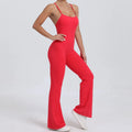 Wholesale Custom-Made Logo Pleated Peach-Bottom Yoga Jumpsuit for Women Long Sports and Fitness One Piece Bodysuit