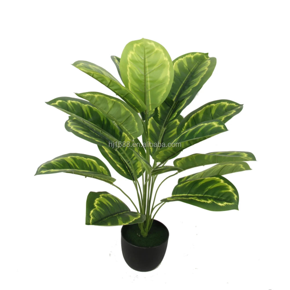 2Foot 60cm 18 Leaves Small Faux Potted Bonsai Plastic Tropical Fake Taro Plant Artificial Calathea Green Plant for Indoor Decor