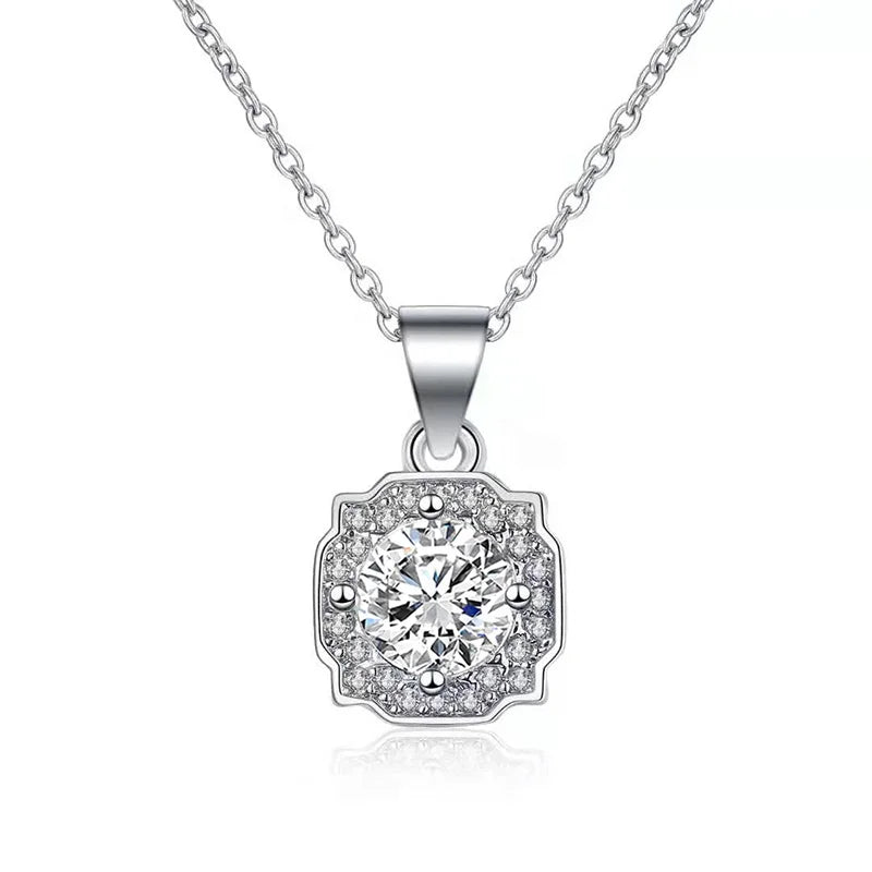 Trendy Real 925 Sterling Silver Iced Cut Diamond Moissanite Necklace VVS 6.5mm 1ct for Women Engagement Jewelry