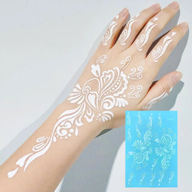 Custom OEM Henna Tattoo Stickers White Mirror Powder Body Hand Face Sparkling Stickers Waterproof Temporary Tattoo Stickers