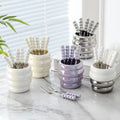 Wholesale 6-Piece Luxury Eco-Friendly Stainless Steel Cute Fruit Fork Set Iridescent Ceramic Holder for Dessert Cake Parties