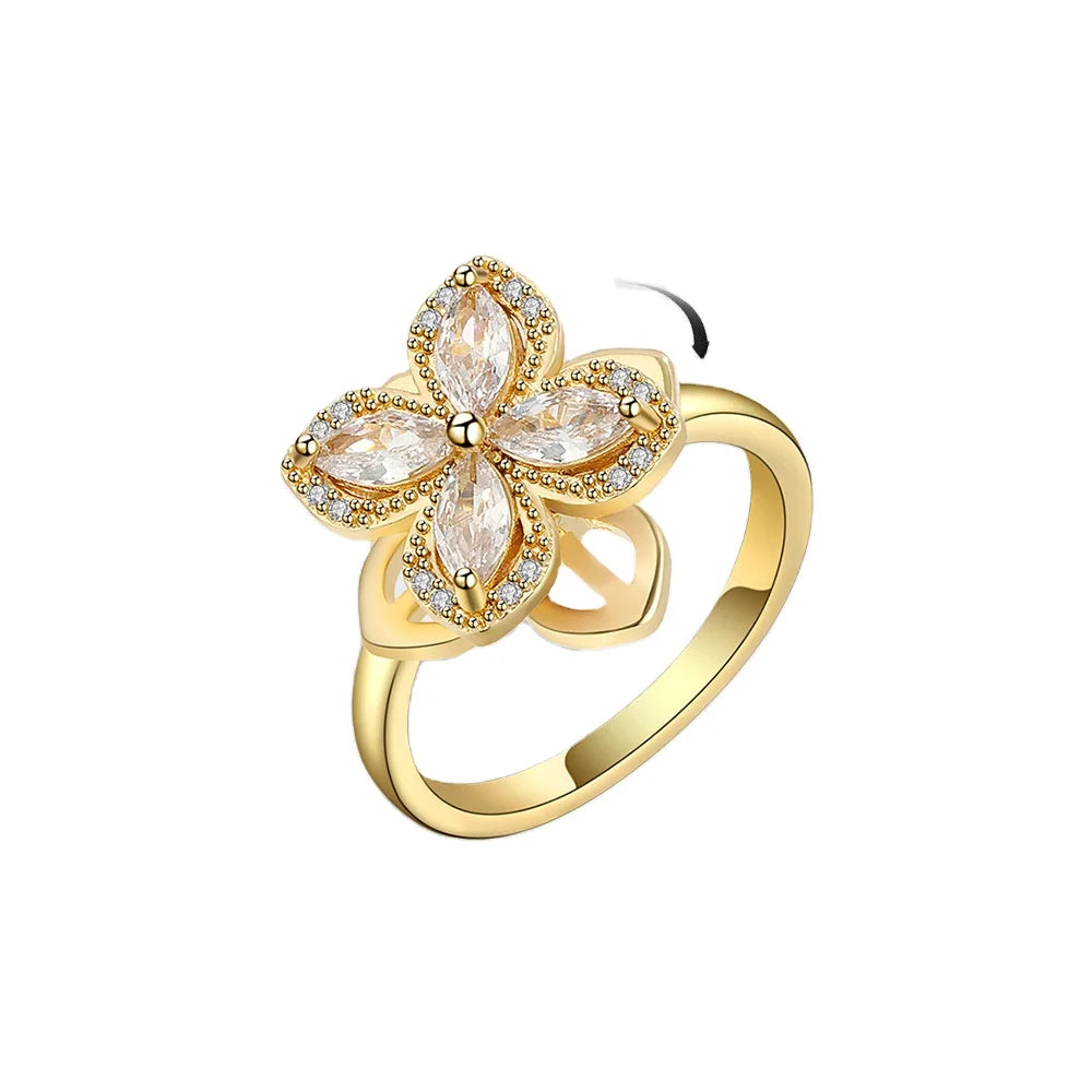 Daidan Bling Bling Ring 925 Silver Ring Jewelry Flower Sterling Silver Anxiety Luxury Wedding Fidget Clover Ring