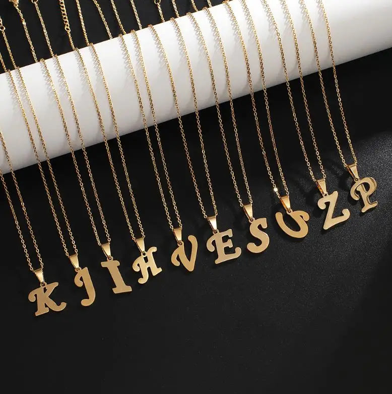 Fashion 26 Letters Stainless Steel Pendant Necklace Letter Pendant Collarbone Chain Trendy Simple Letter Clavicle Chain