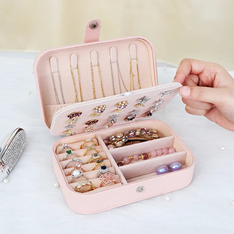 Double-Layer Jewelry Cosmetic Storage Box PU Leather Ring Earrings Organizer Case Storage Gift Box