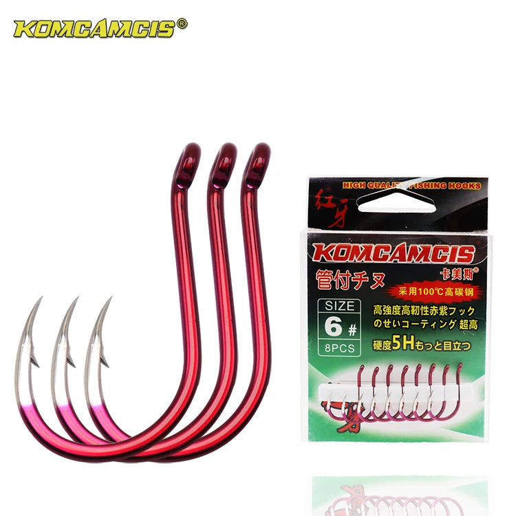 High Carbon Steel Single Hook for Reservoir Stream Lake Fishing Circle Shape Red Barbed 0.6# to 10# From River