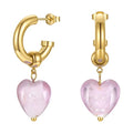 Fashion High Quality 18K Gold Plated Stainless Steel Jewelry Heart  Shaped Crystal Glass Pendant Hoop Earrings E211299