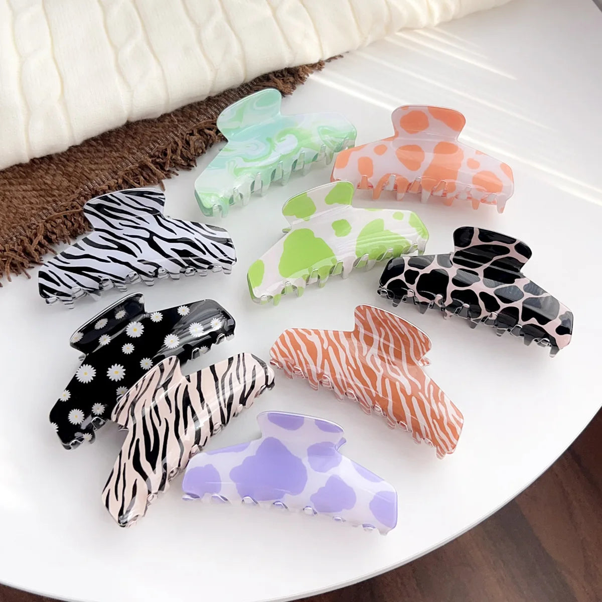 Wholesale Women 11cm Large Leopard Print PVC Hairpins Hair Clip Zebra Stripe Crab Hair Claws for Women Girl Hair Accessories