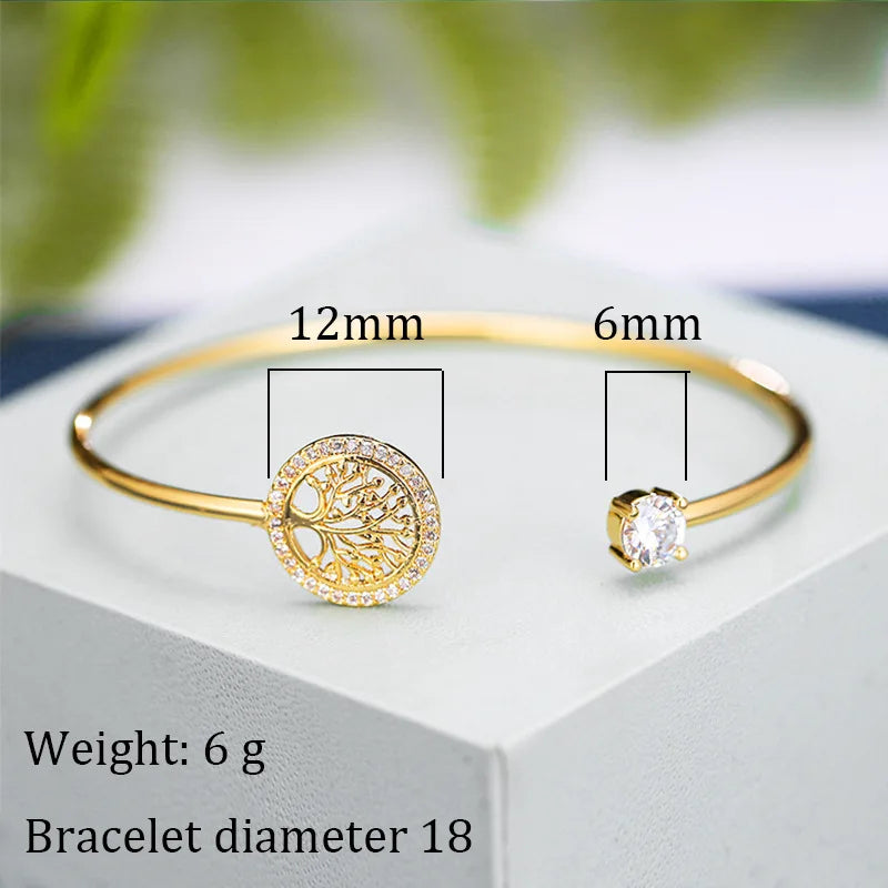 Women's Adjustable Gold Silver Tree Life Cuff Bracelet White Zircon Stone for Weddings Cheap Price Fashionable Fashion Accessory