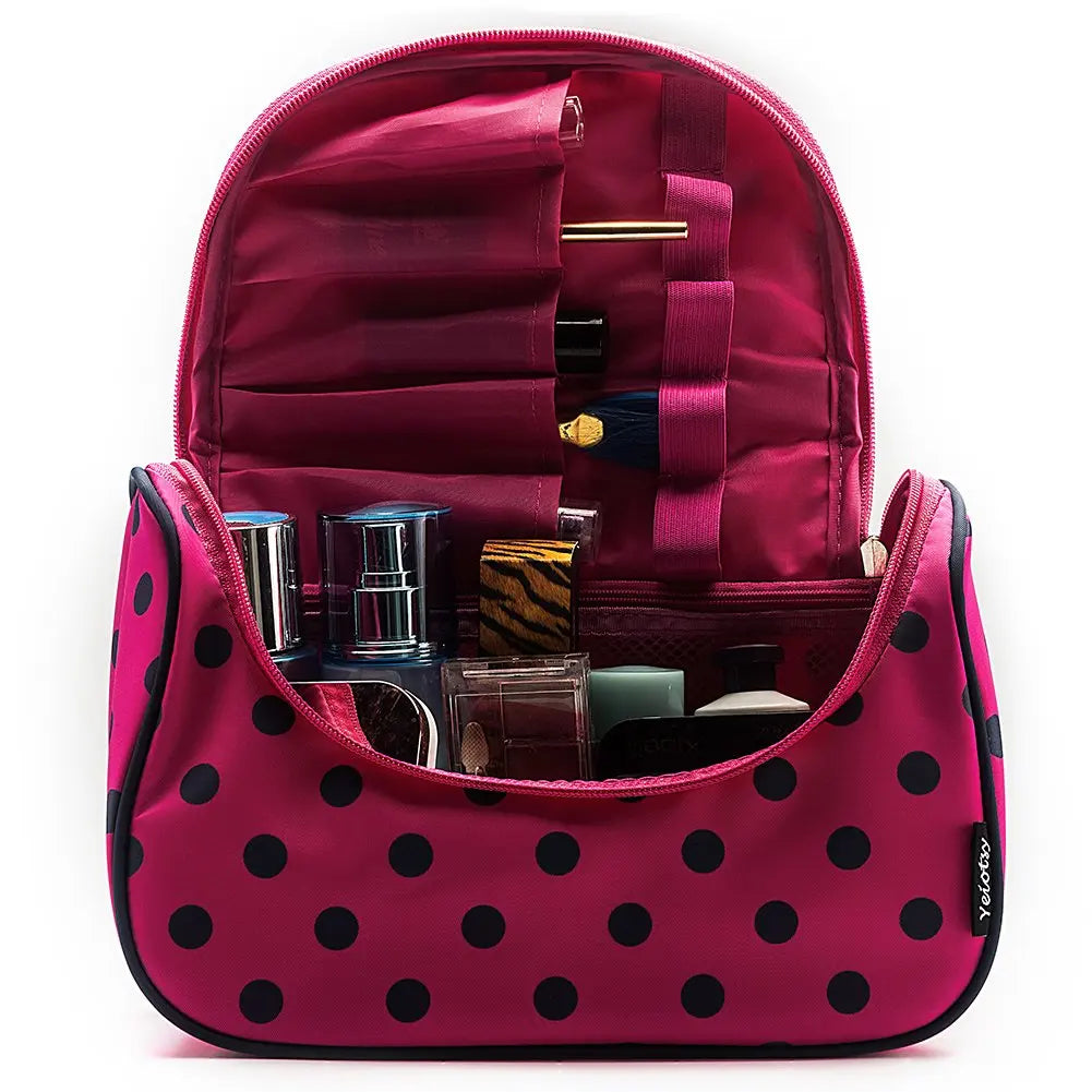 Gelory Cute Travel Makeup Bag Cute Polka Dots Handle Toiletry Bag for Girls Cosmetic Organizer