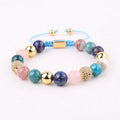 High Quality New Design 10mm Natural Stone Lapis Lazuli Apatite Stone Gemstone Gold CZ Beaded Macrame Bracelet Women
