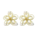 New Fashion Elegant Handmade Wire Flower Design Hoop Earrings Pearl Gold Plated Statement Stud Earrings for Women Bridal Jewelry