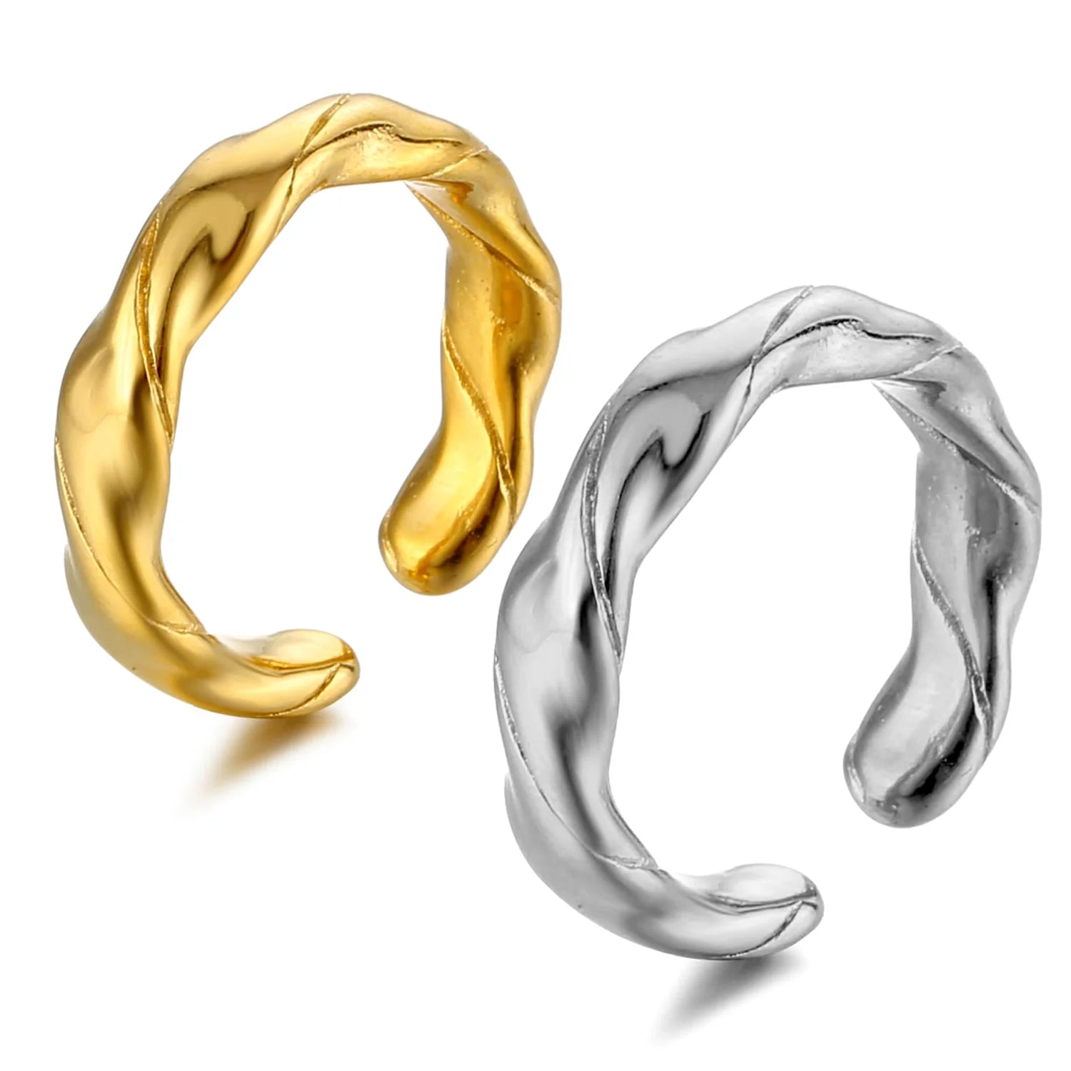 Wholesale Jewelry Stainless Steel Irregular Rings 18k Gold Plated Chunky Ring Stacking Band Adjustable Open Cuff Ring Women Men