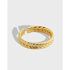 Vintage Simple 925 Sterling Silver Ring Opening Adjustable 18K Gold Ring Jewelry for Women