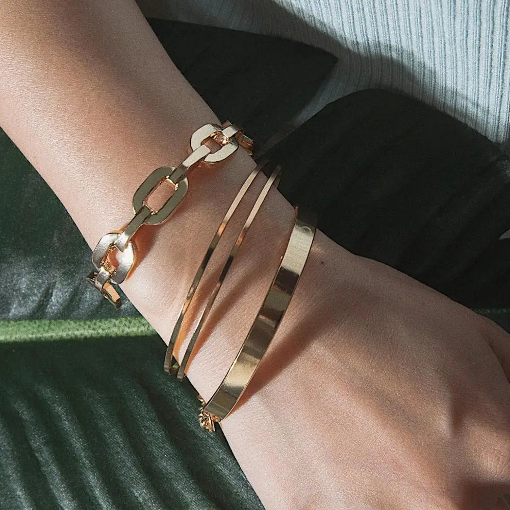 HOVANCI Trendy 3 Pcs/ Set Classic Multilayer Crystal Arrow Knot Bracelet Cuff Open Adjustable Gold Bracelet Set Women