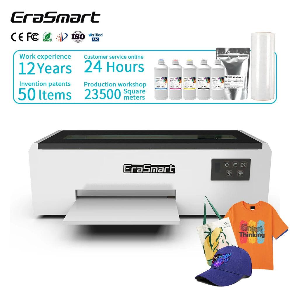 Erasmart A4 L805 L800 Head Desktop 3D Printer Digital Carton Printer A4 DTF Printer Tshirt Printing Machine for Print Shop