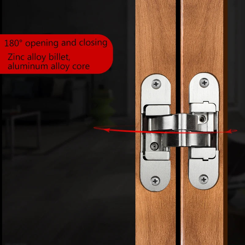180Â° 3D Adjustable Hidden Door Hinge Zinc Alloy Load-Bearing 40-60KG Silver Brass Plated Door Hinges