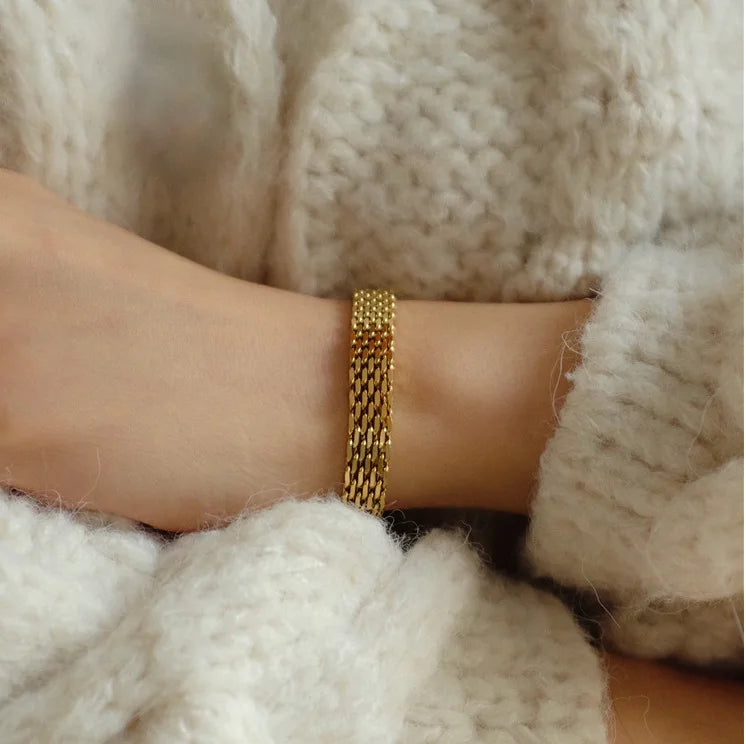 Trendy Waterproof Non Tarnish Gold Jewelry Stainless Steel 8mm Watch Strap Mesh Chain Bracelet Men Women