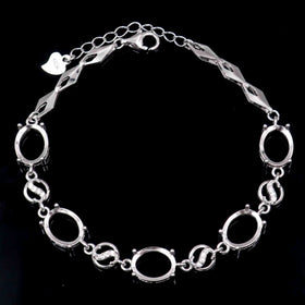 Sterling Silver 8*10mm Semi Mount Bracelet Empty Support Blank Claws Setting S925 Mountain Base Without Main Stone for Inlay DIY