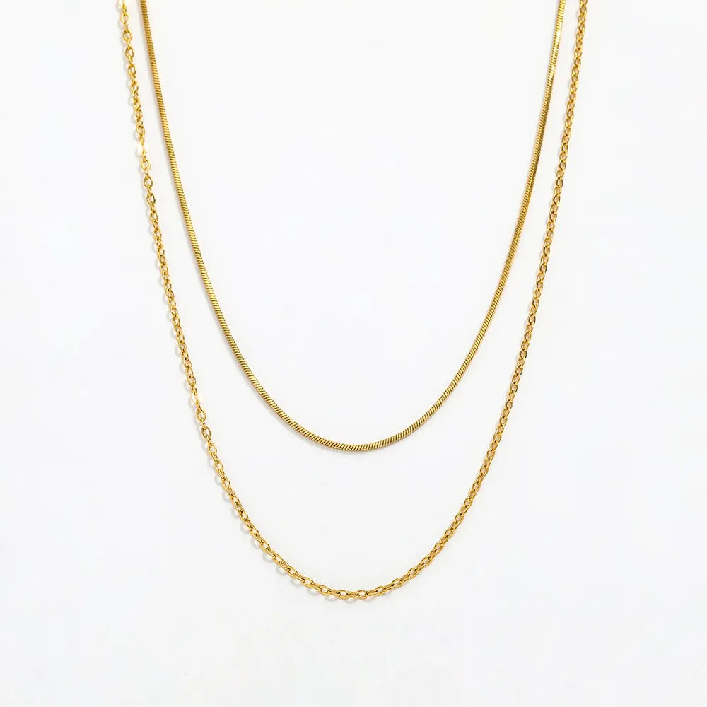 Joolim Jewelry 18K Gold Plated Double-layer Snake Chain Necklace Stainless Steel Fashion Jewelry Wholesale