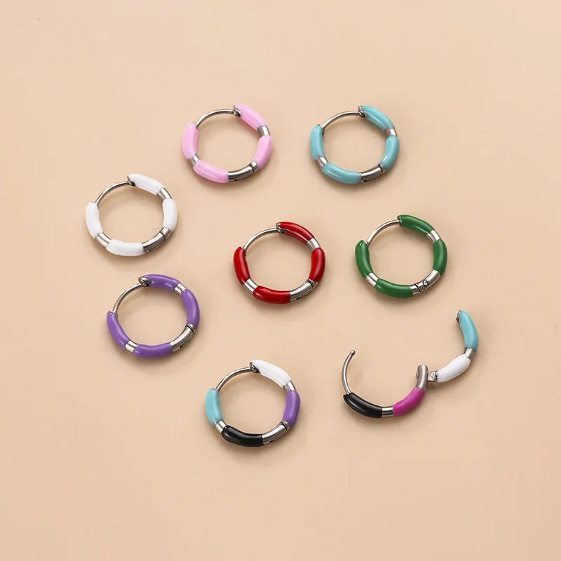 Dropshipping 316L Stainless Steel Piecing Jewelry New Arrival Enamel Hoop Earrings Single Sale Piecing Earring for Women and Men