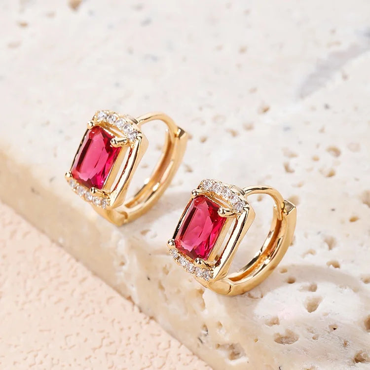 Hengdian Elegant Fancy Dainty Huggie Earrings 18k Gold Plated AAA  CZ Fine Jewelry Square Zircon Earrings for Party Wedding