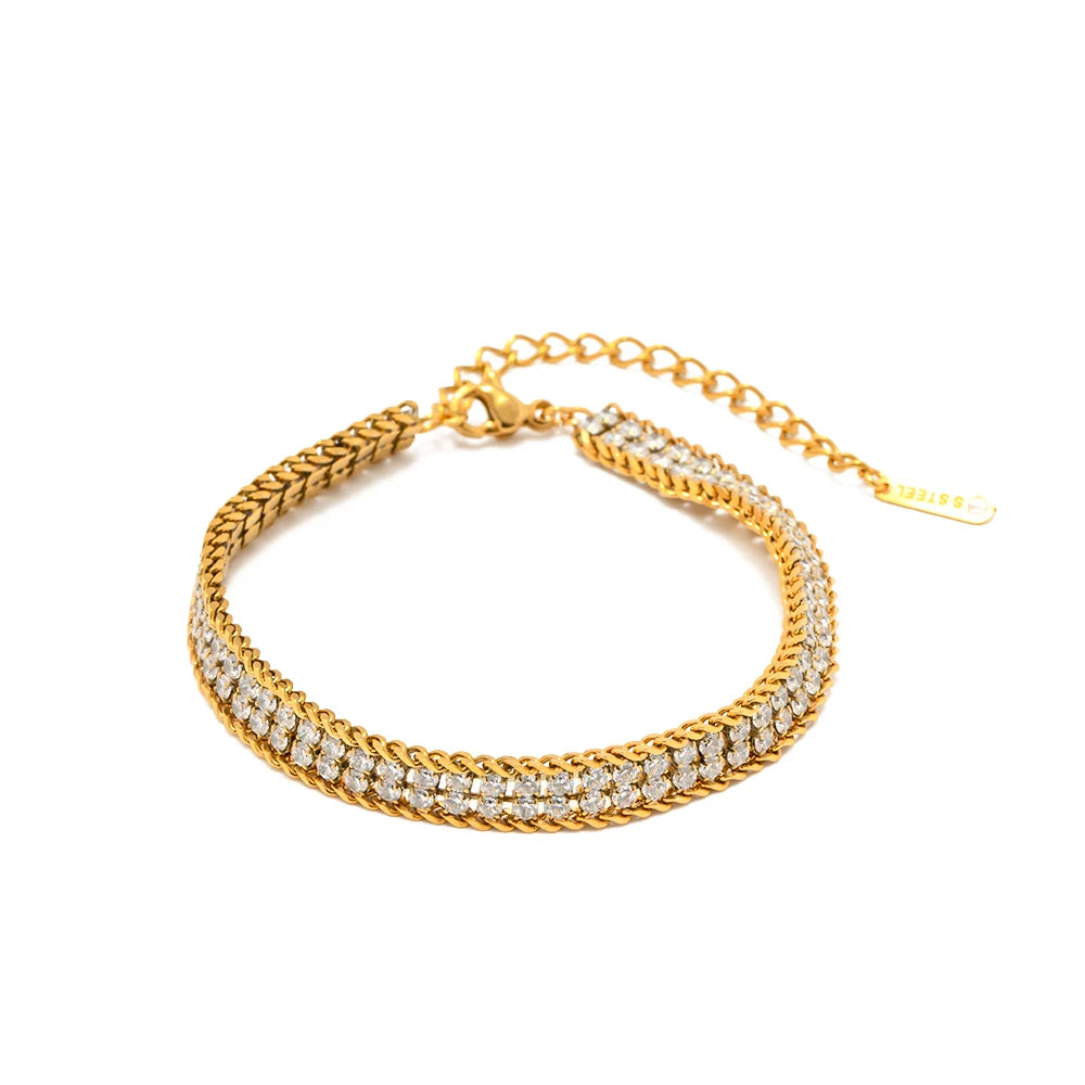 New Arrival Full Zircon Choker Stainless Steel Wheat Double Layer Cubic Zirconia Bracelet for Girls