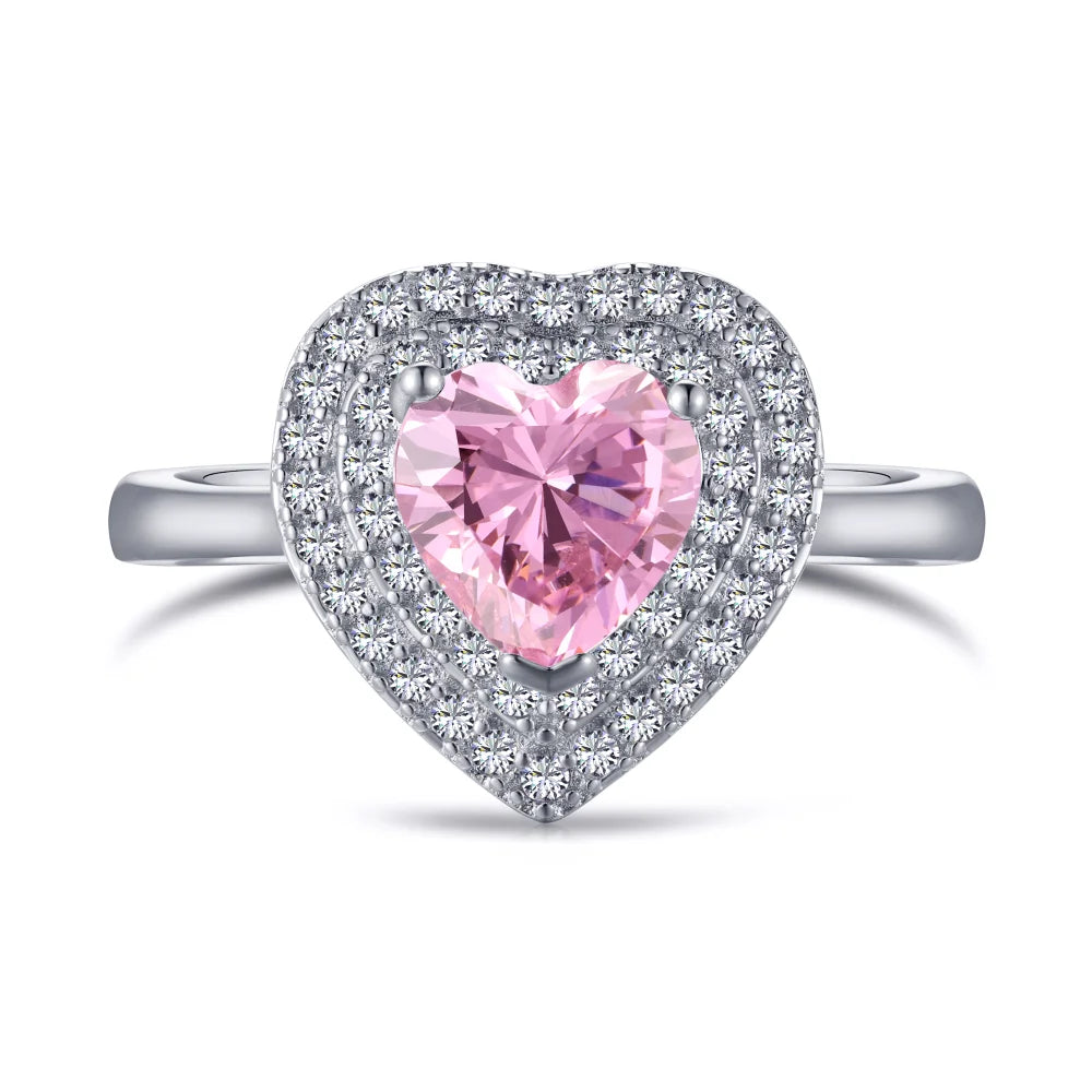 Dylam Nice Colorful Design Eternity Band Women S925 Silver Rhodium Plated 5A Cubic Zirconia Sparkle Heart Shape Ring for Women