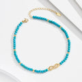 RINNTIN SA87 OEM Anklets Bohemian Style Blue Turquoise Beads Chain Infinite Shape Zircon Anklet