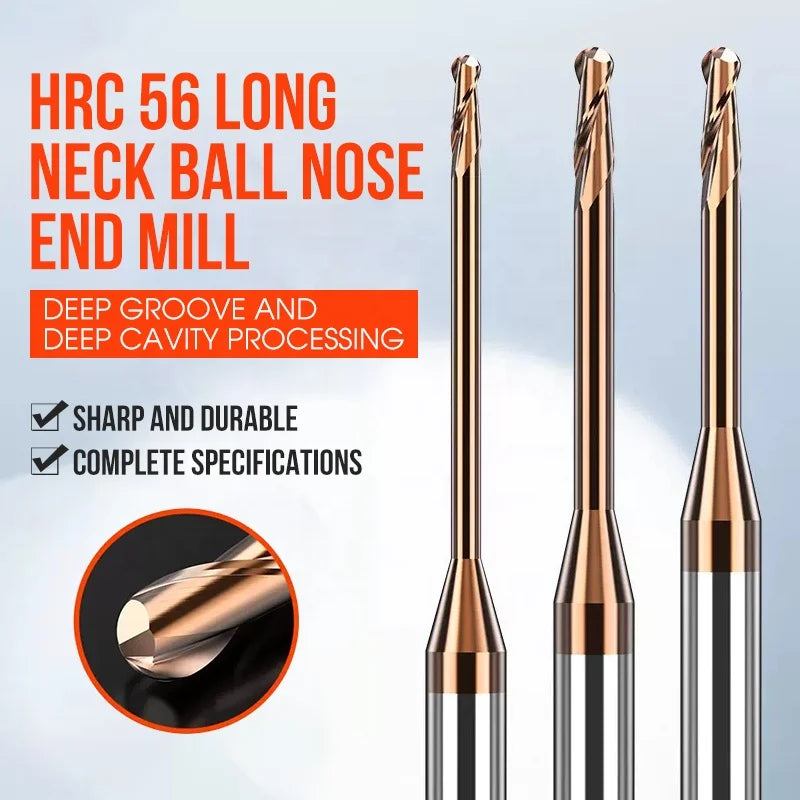 CNC Cutting Tool Milling Cutter High Rigidity Long Neck Ball Nose Solid Carbide End Mill for Precision Steel Alloy Machining