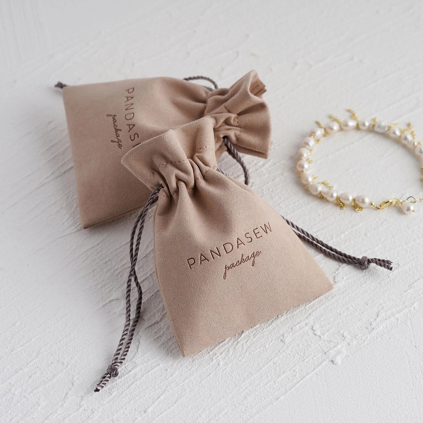 PandaSew 13x8cm Custom Logo Dusty Pink Luxury Microfiber Jewelry Pouch Packaging Drawstring Bag