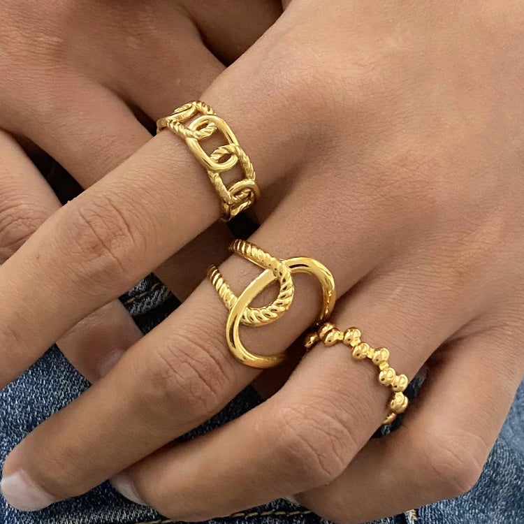 MC240 Wholesale Stainless Steel 18k Gold Plated Ring Geometric Cross Twist Charm Opening Rings Fashion Jewelry for Women