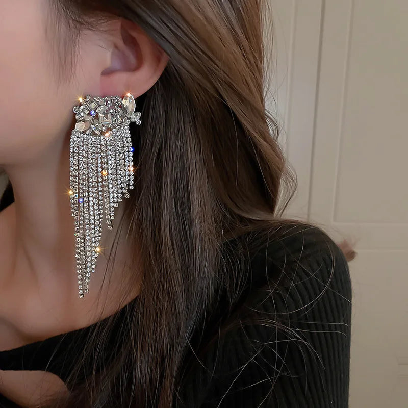 Jewelry Fashion Layer Full Diamond Earrings Rhinestone Tassel Earrings Female