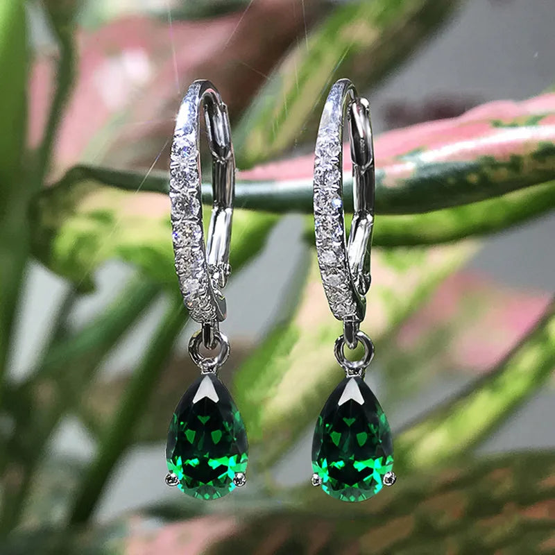 Huitan Romantic Sweet Girls Shiny Pure Round Oval Pear Drop Earrings Silver Shiny Zircon Beautiful Earrings Wedding Women