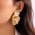 Fashion Geometric Metal Petal Flower Stud Earrings Statement Trendy Gold Color Piercing Earrings for Women