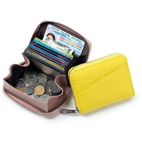 2022 Fashion Accordion Wallet Card Holder Genuine Leather RFID Blocking Women Credit Card Holder Wallet Short Smart Card Holders