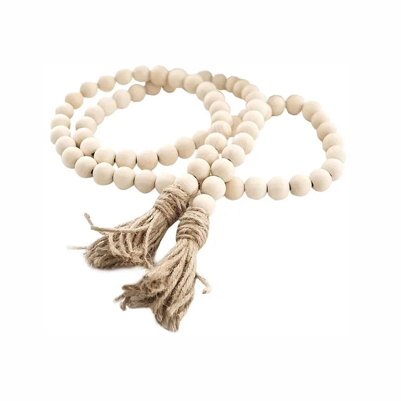 Wood Bead Garland with Tassels Easter Decor Farmhouse Country Style Rustic Wall Hanging Tiered Tray Decorations for Christmas