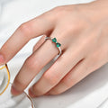 YILUN 925 Sterling Silver Emerald Bowknot Wedding Ring Rhodium Plated Green CZ Gemstone Double Heart Classic Design for Women
