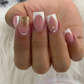 Wholesale Price High Quality 24pcs Fake Nail French square Gold Glitter False Artificial Press on Nails