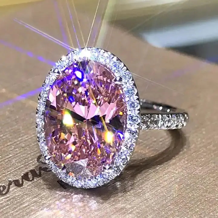 CAOSHI 2025 Big Egg-Shaped Diamond Imitated Moissanite Rings Wedding Bride Oval Pink Zircon Finger Rings Women