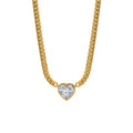 Vintage 18K Gold Plated Stainless Steel Waterproof Jewelry Tarnish Free Heart Zircon Charm Choker Necklace Bracelet YF3199