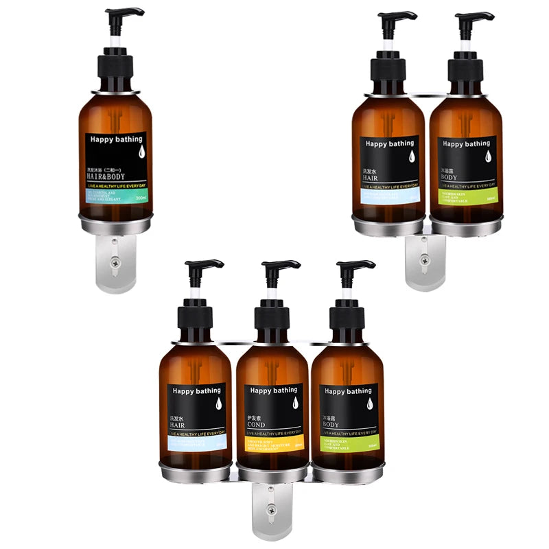 3 in 1 Chamber Shampoo and Shower Soap Dispenser Pump Refillable Wall Mounted Shampoo Conditioner Body Wash Dispenser