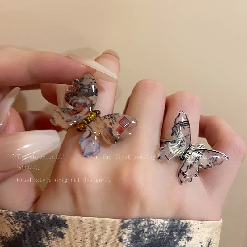 New Chinese Style Butterfly Acrylic Ring Retro Elegant Women Resin Butterfly Ring for Girls Gift Party Jewelry
