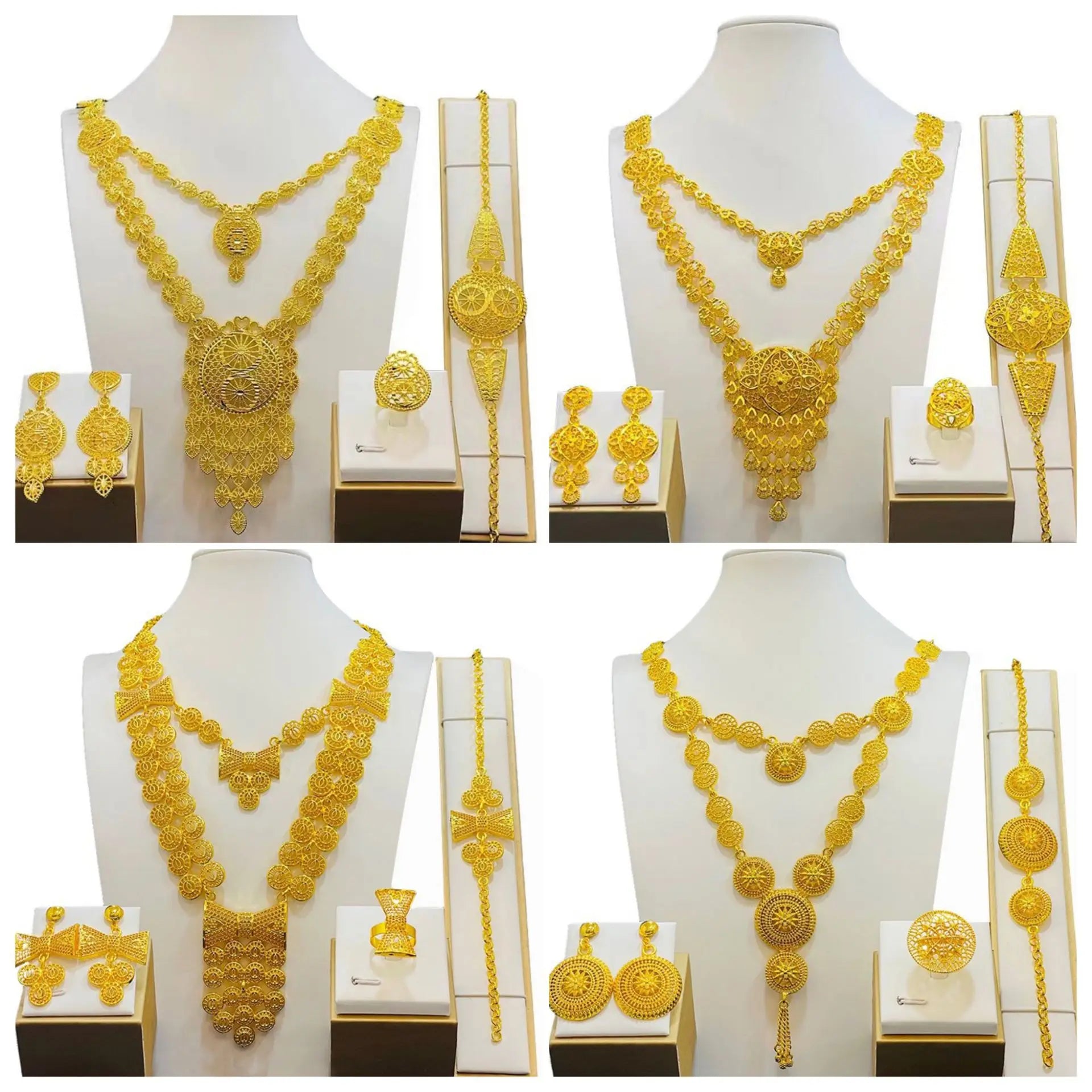 Hot Sale Dubai 24K Gold Plated  Women Jewelry Suit Middle East Bride Necklace Earrings Ring Bracelet Four-piece Set for Women