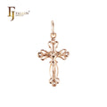 FJ Fallon Fashion Jewelry Catholic Cross Budded Pendant Plated in Rose Gold Brass Based