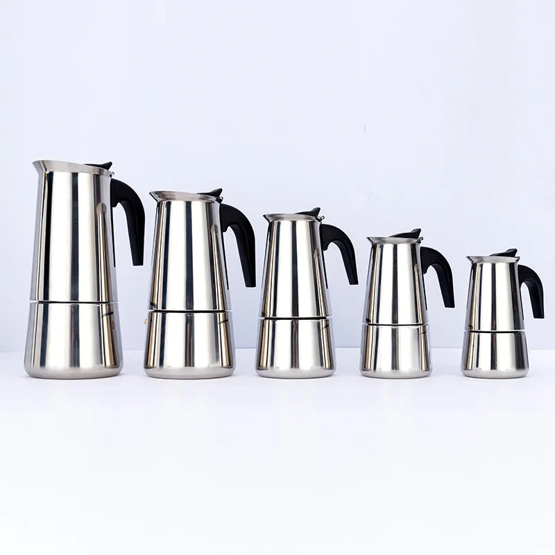 Italian Stainless Steel Moka Coffee Pot 200/300/450ml Espresso Latte Percolator Portable Glass Italian Coffee Machine for Stove