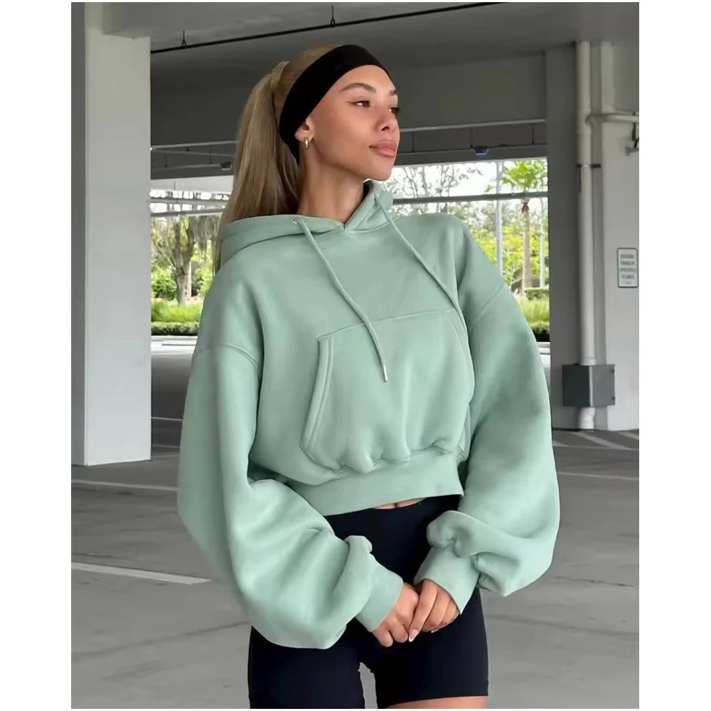 High Quality Baggy Pullover Cropped Hoodies Women Wholesale Oversized Heavyweight Cotton Fleece Hoodie Women Streetwear