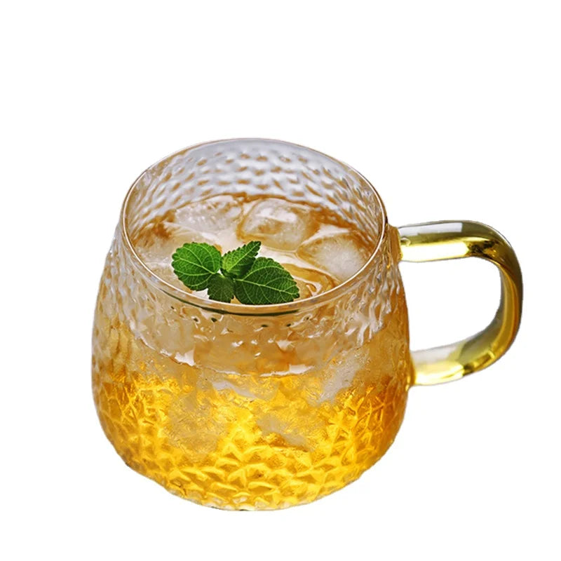 High Borosilicate Hammered Grain Glass Cup with Handle Beer Cup Glass Mugs